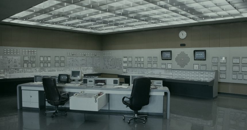 Control room with monitoring displays