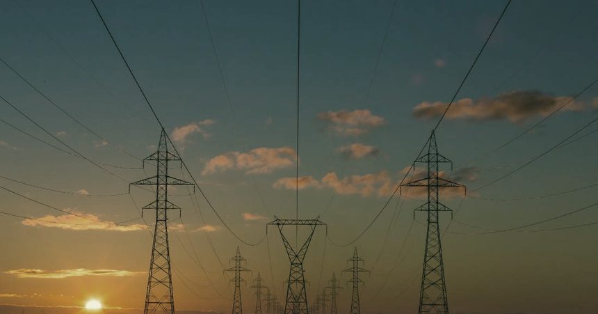 Transmission lines leading to an industrial facility